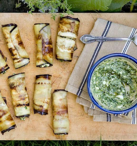 Eggplant Rollatini with Pesto and Goat Cheese
