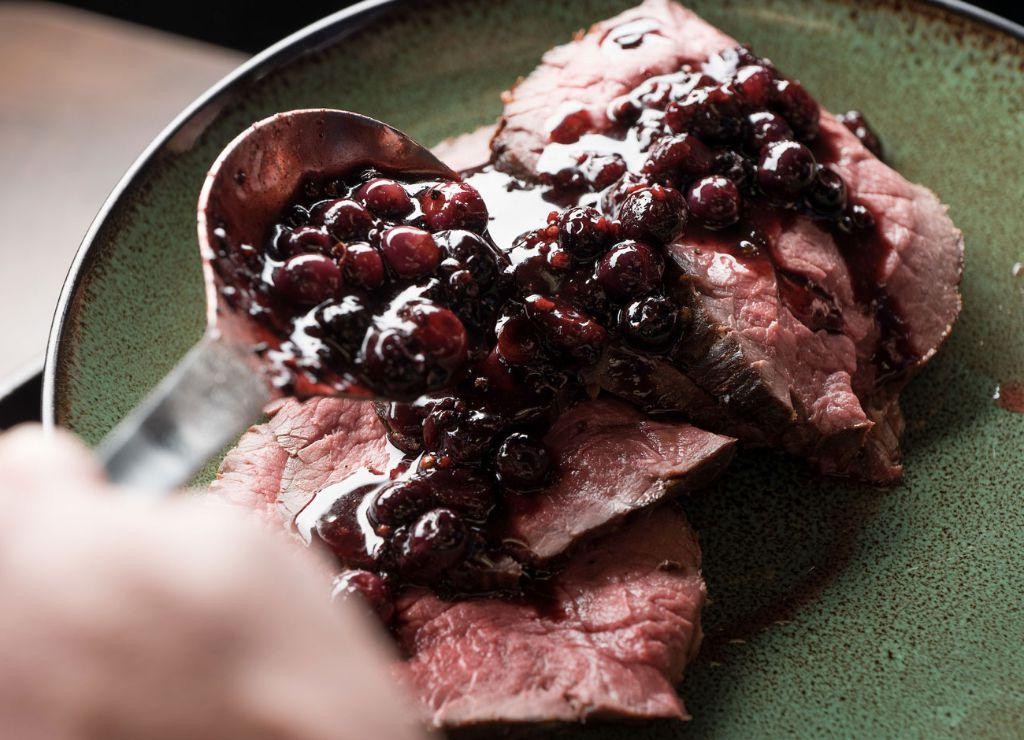 Elk Fondue with Blueberry Port Sauce