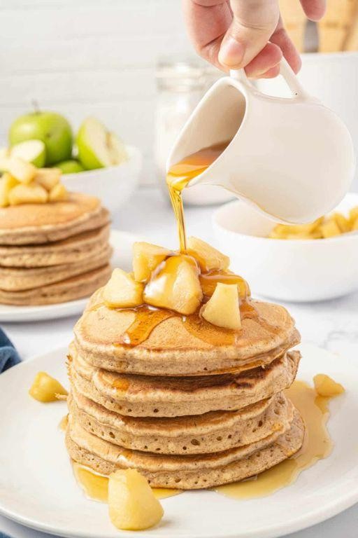 Fluffy Applesauce Pancakes with Maple Syrup