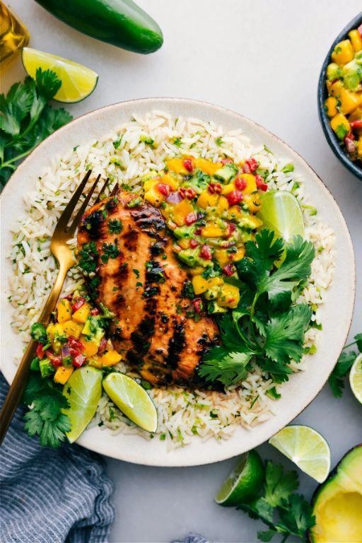 Fluke with Mango Salsa and Cilantro Rice
