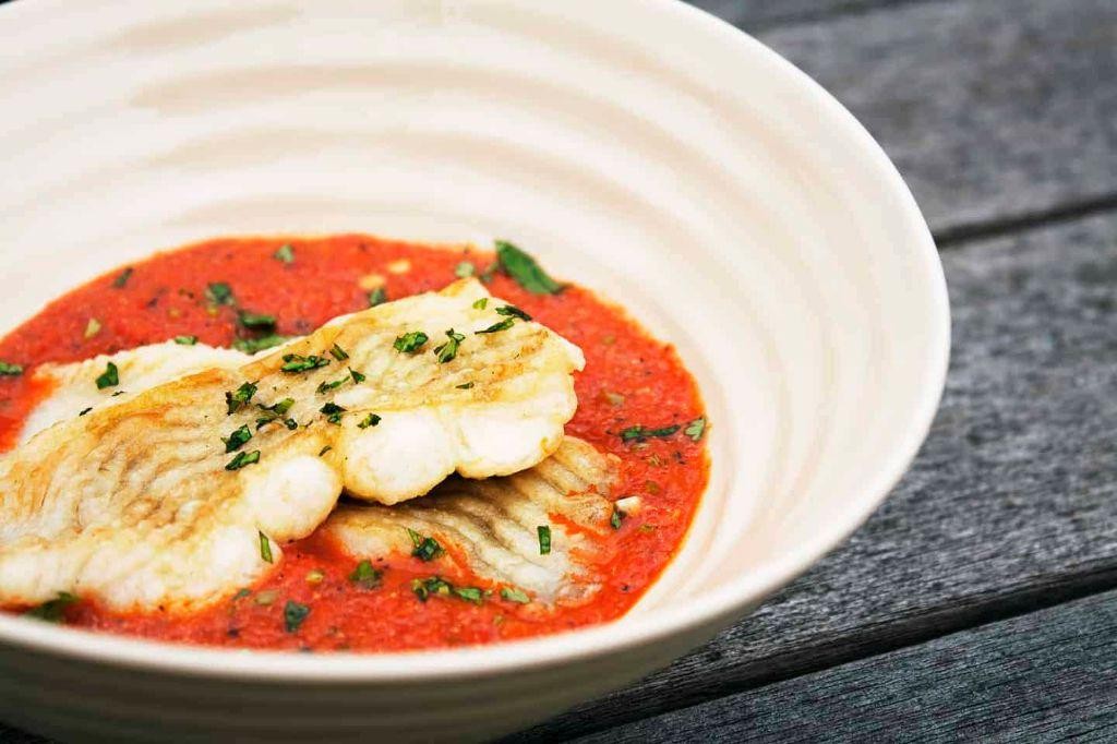Fluke with Roasted Red Pepper Sauce
