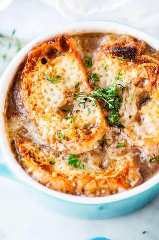 French Onion Soup with Herbed Croutons