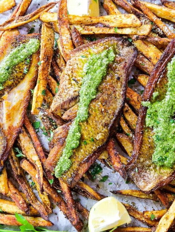 Fried Red Snapper with Basil Pesto