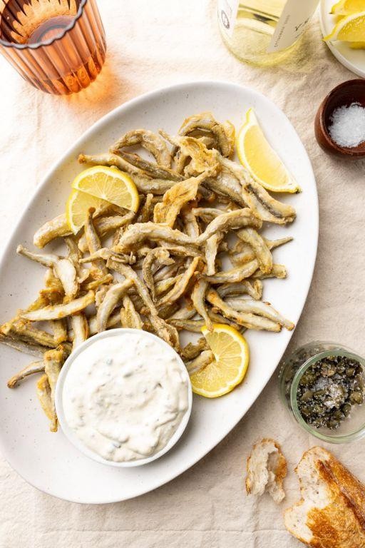 Fried Smelts with Aioli Dip