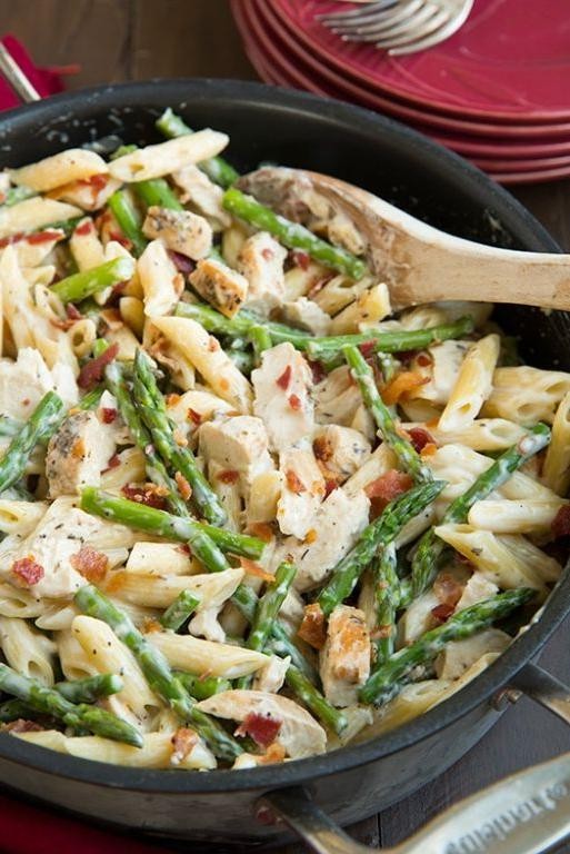Frozen Asparagus and Chicken Alfredo Pasta