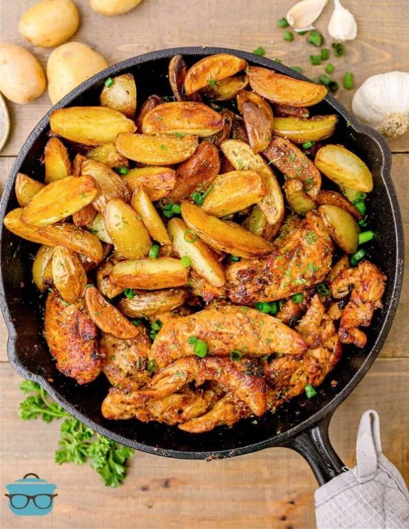 Garlic Butter Chicken Breast with Roasted Potatoes and Onions