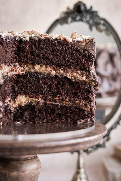 German Chocolate Cake with Bourbon Soaked Raisins
