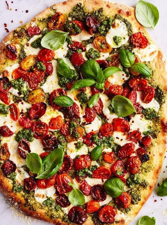 Grape Tomato and Pesto Pizza