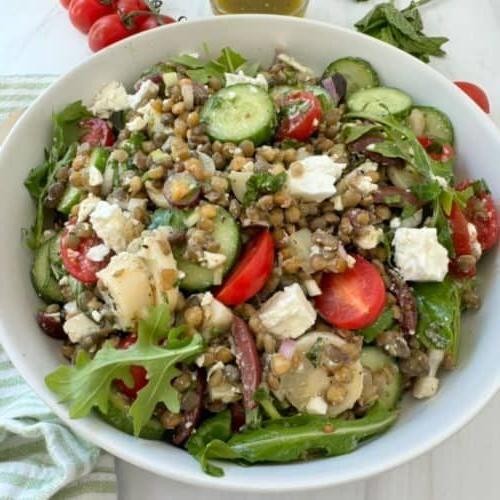 Greek Lentil Salad with Cucumber and Tomatoes