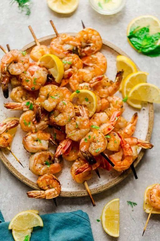 Grilled Baby Shrimp Skewers with Lemon Herb Marinade