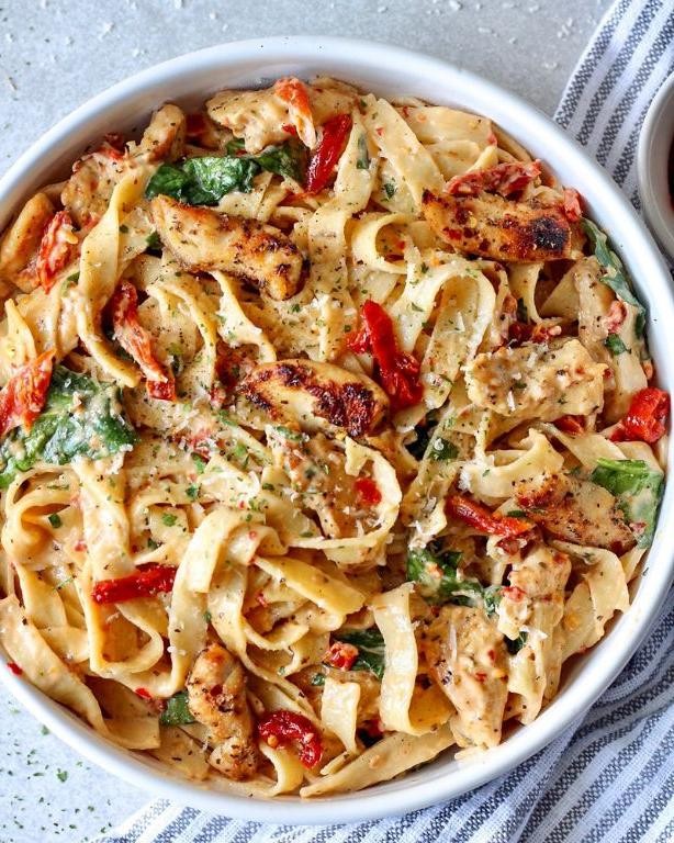 Grilled Chicken Alfredo with Sun-Dried Tomatoes