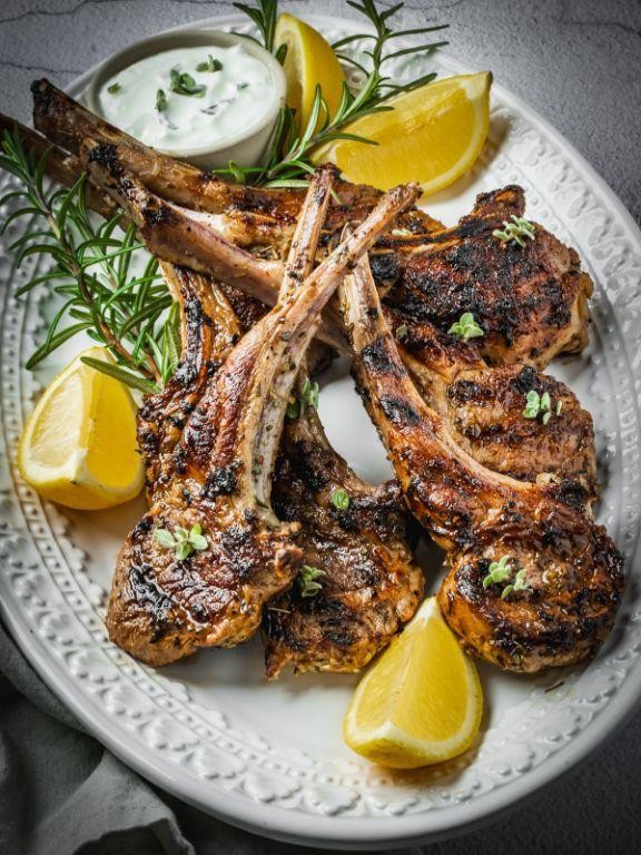 Grilled Greek Lamb Chops with Garlic and Rosemary