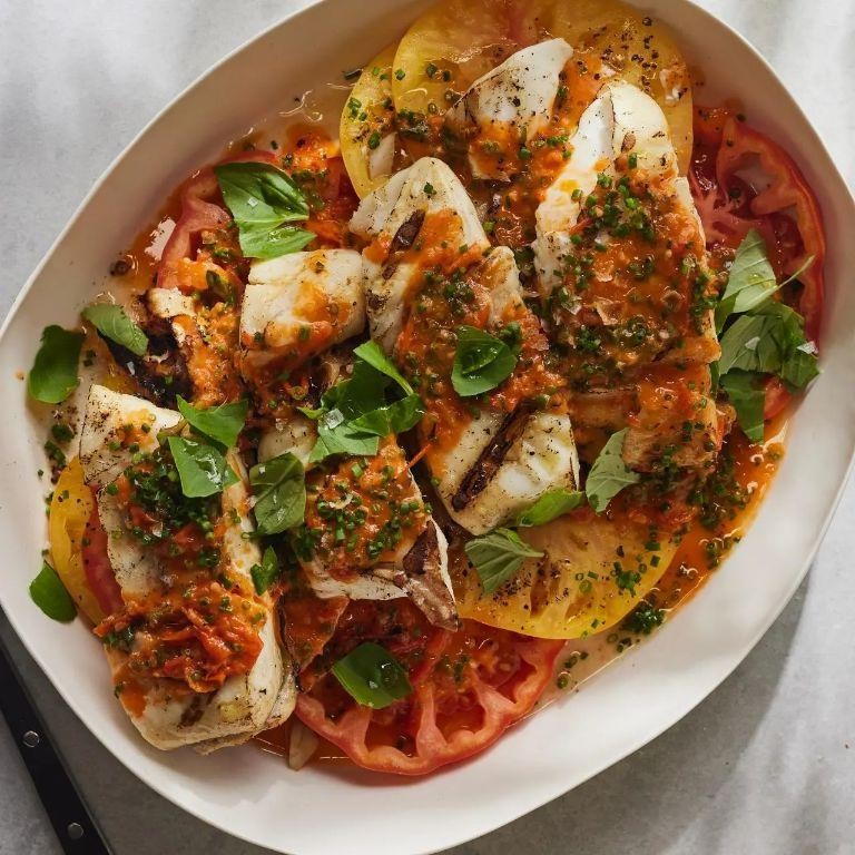 Grilled Halibut with Cherry Tomato Relish
