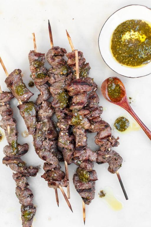 Grilled Lamb Kabobs with Chimichurri Sauce