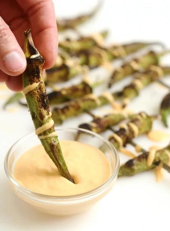 Grilled Okra with Spicy Aioli
