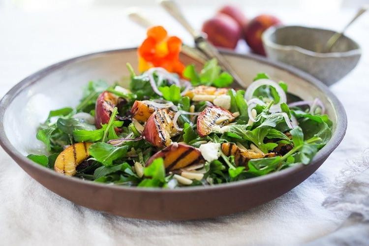 Grilled Peach Salad with Arugula and Goat Cheese