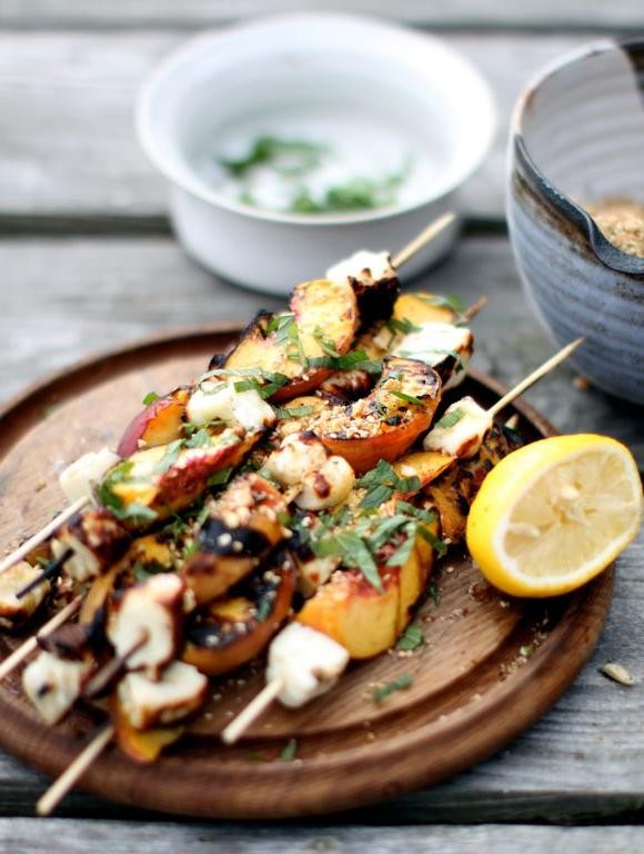 Grilled Peach and Halloumi Skewers