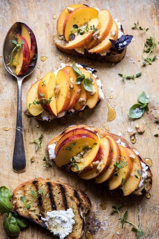 Grilled Peach and Honey Goat Cheese Bruschetta