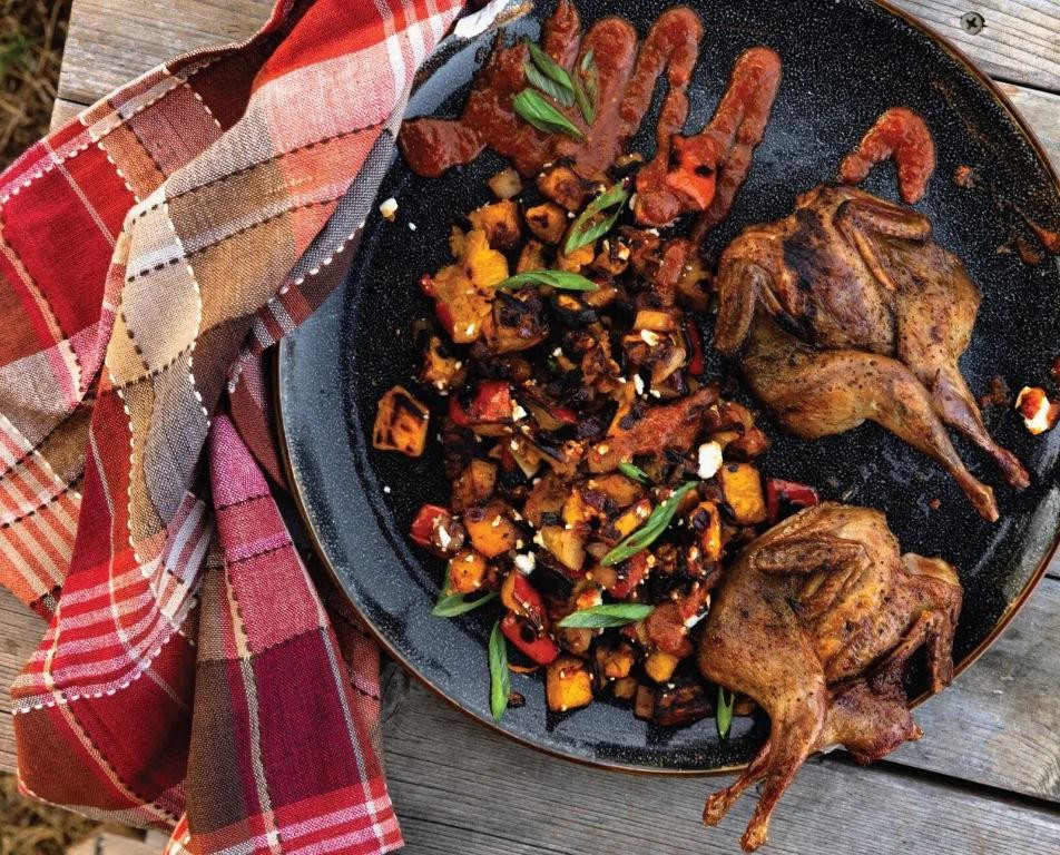 Grilled Quail with Peach and Thyme Glaze