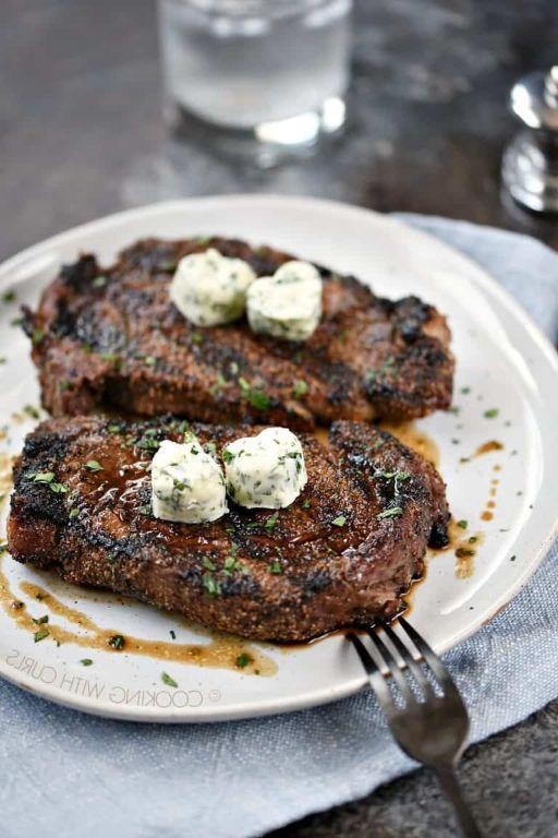 Grilled Steak Au Poivre with Herb Butter