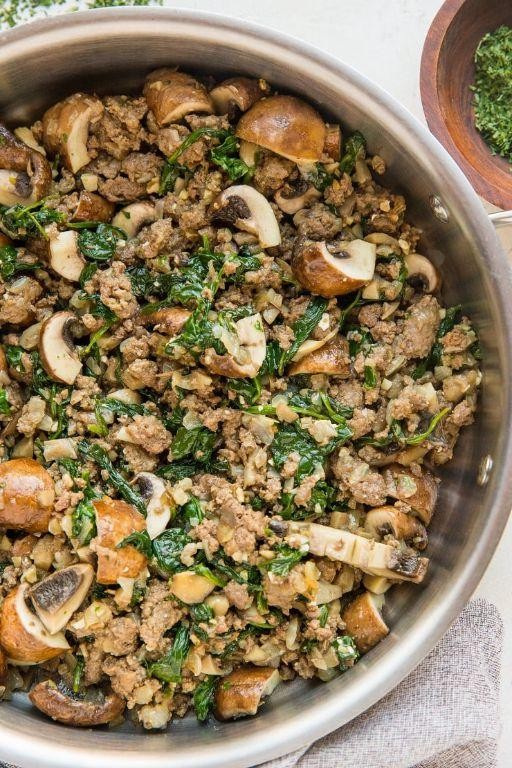 Ground Beef Spinach and Mushroom Skillet