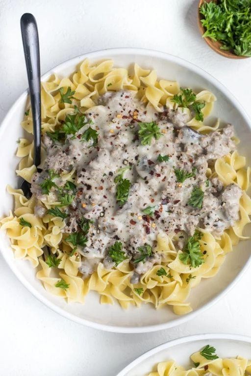 Ground Turkey and Mushroom Slow Cooker Stroganoff