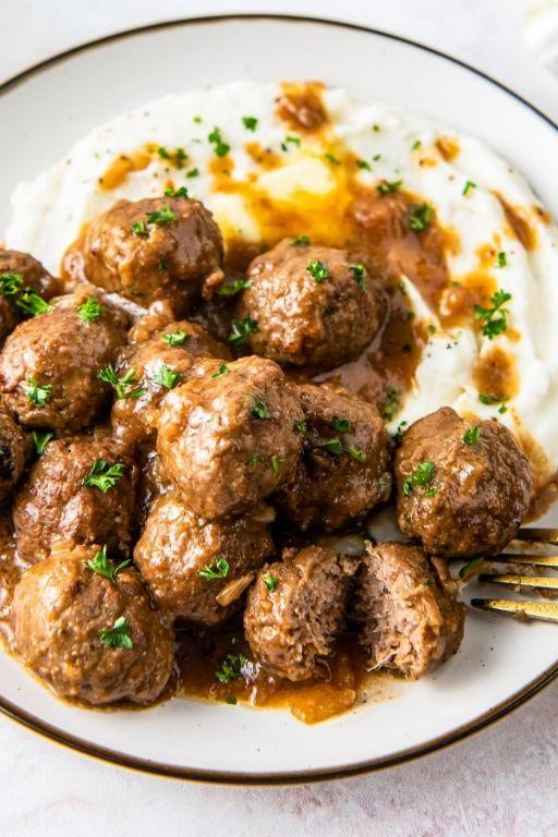 Herb and Onion Crockpot Meatballs