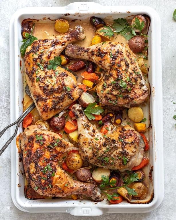 Herbed Baked Chicken Leg Quarters with Vegetables