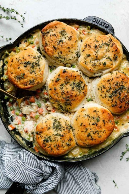 Herbed Chicken Pot Pie with Garlic Biscuits