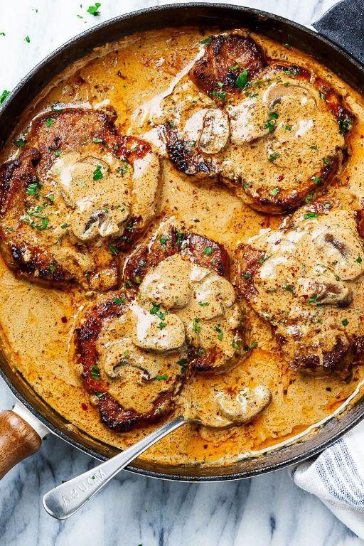 Herbed Pork Chops with Creamy Mushroom Sauce