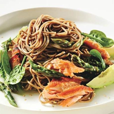Hibachi Noodles with Salmon and Asparagus