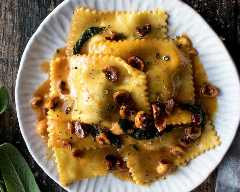 Homemade Butternut Squash Ravioli with Toasted Hazelnuts
