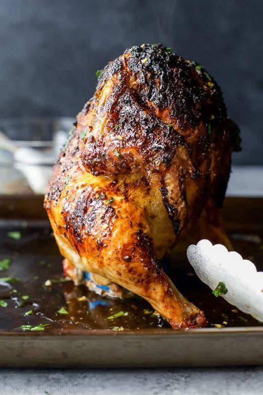Honey Mustard Glazed Beer Can Chicken