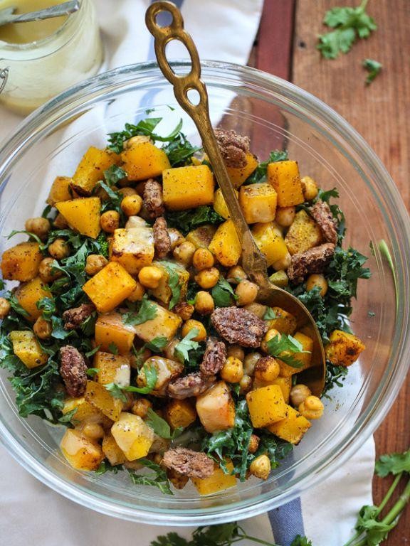 Honey Nut Squash and Kale Salad with Tahini Dressing