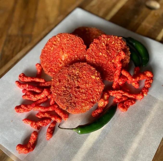 Hot Cheeto Crusted Fried Green Tomatoes