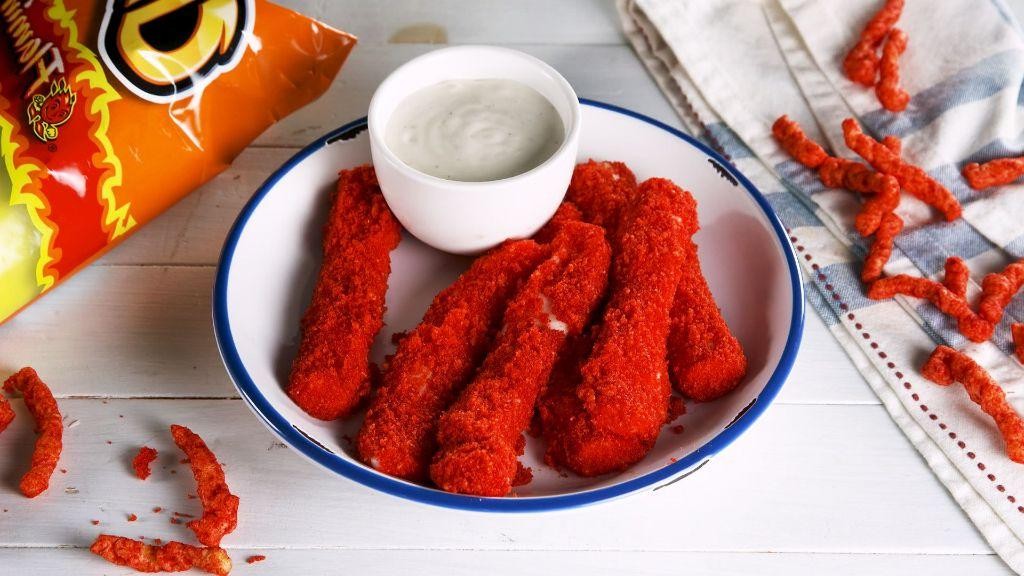 Hot Cheeto Crusted Mozzarella Sticks