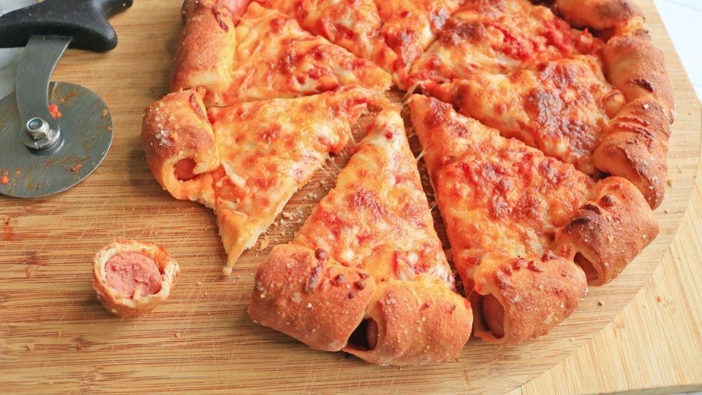 Hot Dog Stuffed Crust Pizza