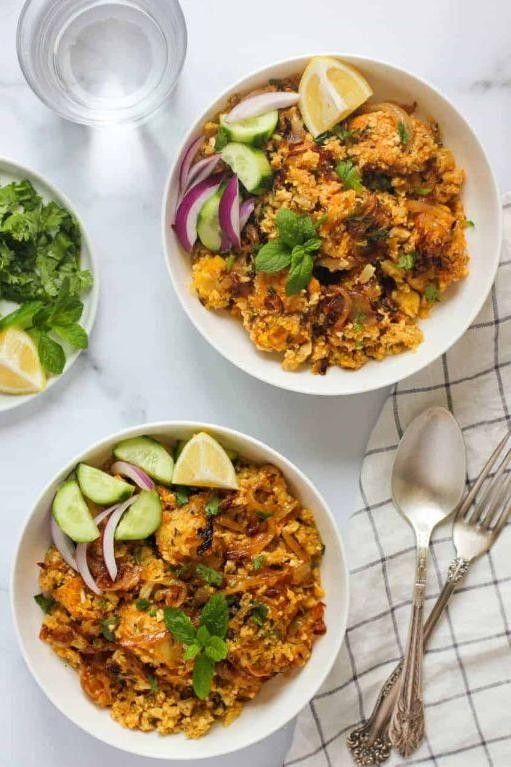 Hyderabadi Cauliflower Rice with Fried Onions