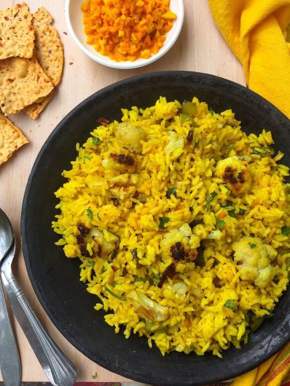 Indian Gobi Rice with Turmeric and Cumin