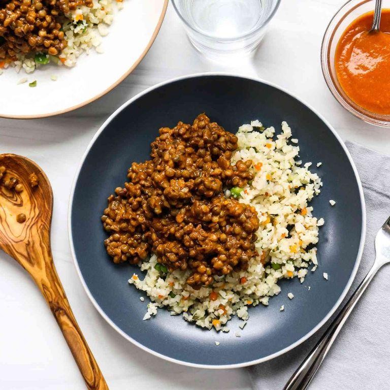 Indian Spiced Cauliflower Rice with Lentils
