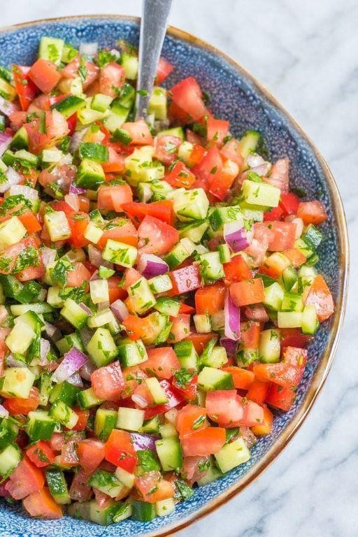 Israeli Salad with Cucumbers and Tomatoes
