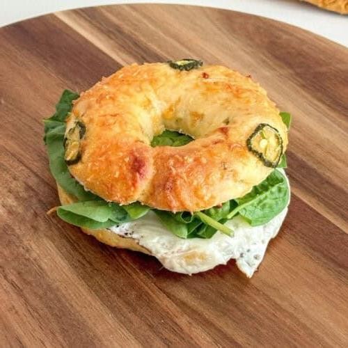 Jalapeno Cheddar Bagel with Spicy Mayo