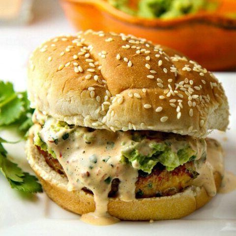Jalapeno Chicken Burgers with Avocado Mayo