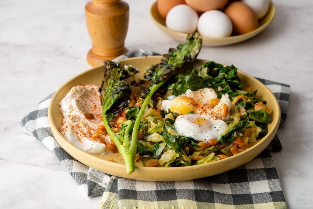 Kasha with Sautéed Greens and Poached Eggs
