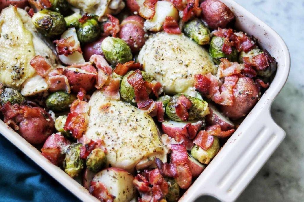 Keto Chicken Thighs with Bacon and Brussels Sprouts