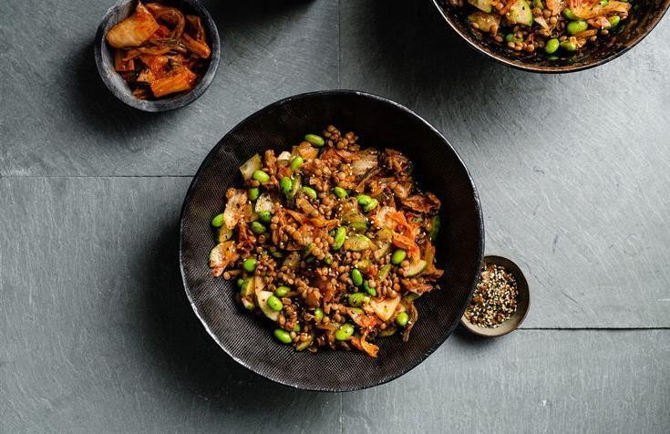 Korean Lentil Salad with Kimchi and Sesame