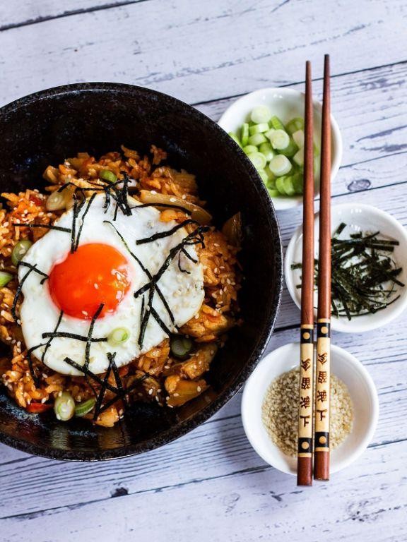 Korean Spicy Chicken with Kimchi Fried Rice
