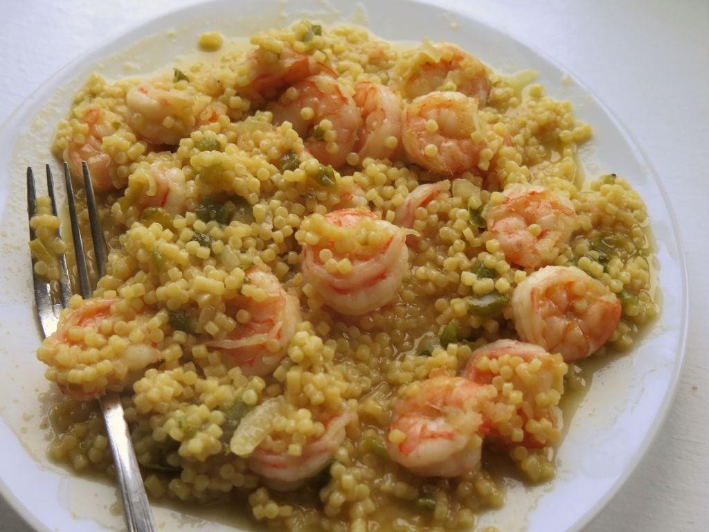 Lemon Garlic Acini de Pepe with Shrimp