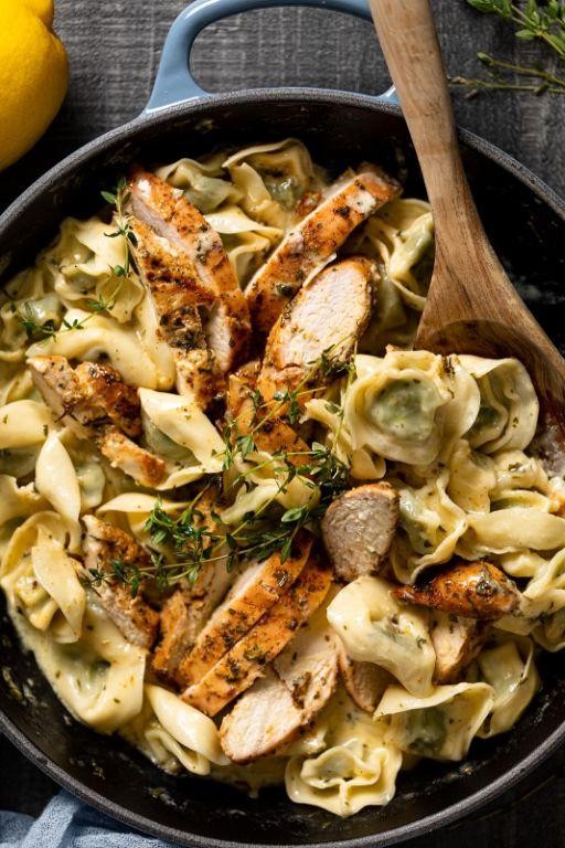 Lemon Garlic Chicken and Tortellini Skillet