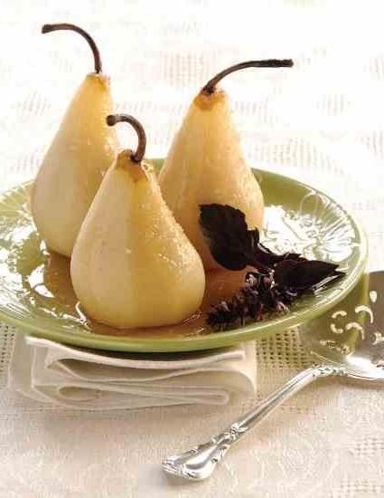 Lemon and Basil Poached Pears